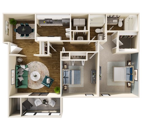 Floor plan for 2 beds, 2 baths, 1136 sqft